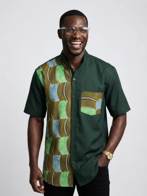 Green African Print Shirt